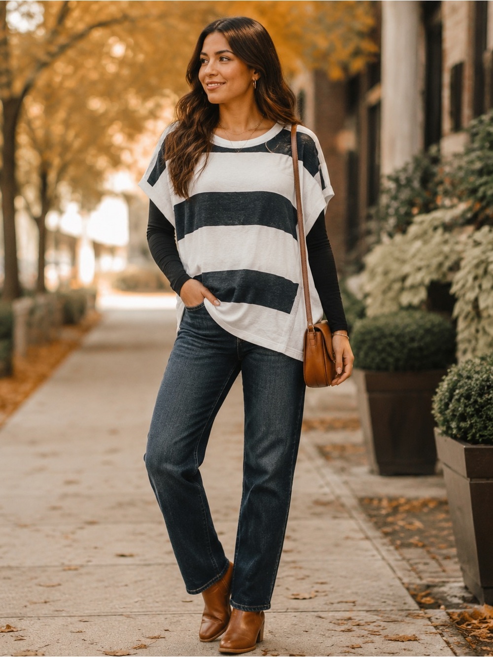 Umgee Navy Blue White Striped Dolman Top Women’s Medium NWT